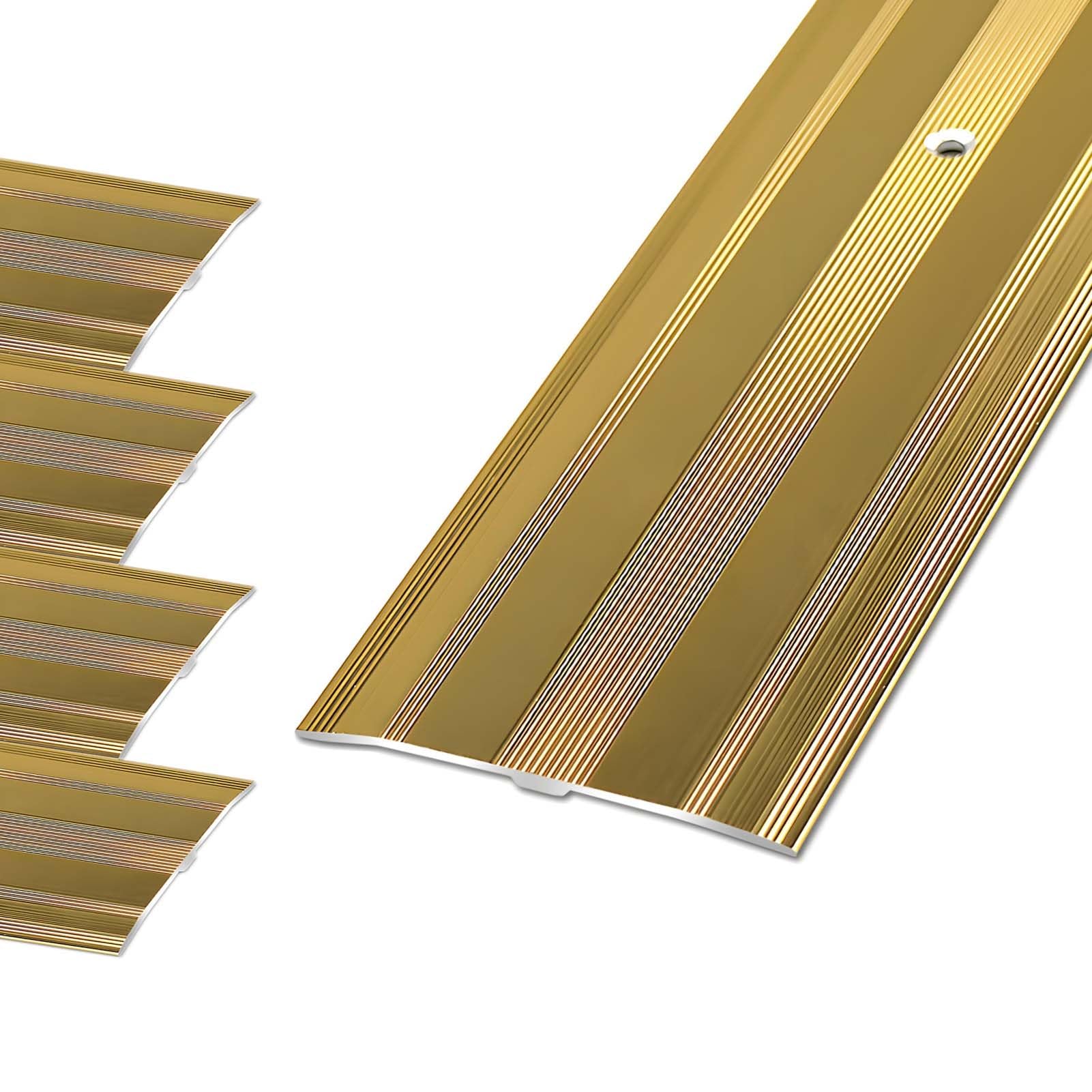 4 Piezas Tira de Umbral de Puerta de Aluminio, Perfil de Transición de Suelo de 6 cm de ancho, Divisor Plano for el Tratamiento de Juntas de Suelo(Gold,35x2.4inch/90x6cm)