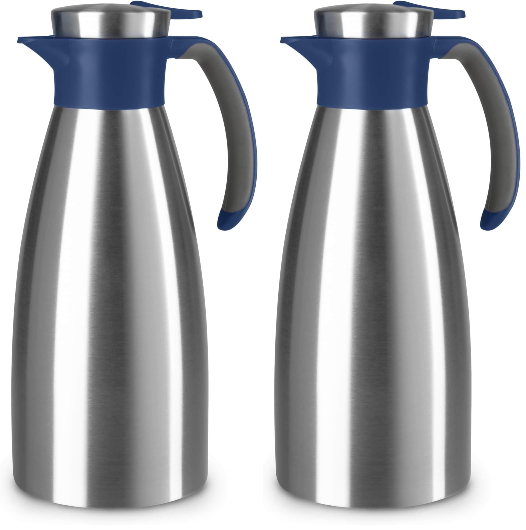 Emsa Soft Grip Isolierkanne, Edelstahl, 12 Stunden heiß + 24 Stunden kalt, Auslaufsicher, Rutschfester Griff, Farbe Blau N4120400, 1500 ml (Packung mit 2)
