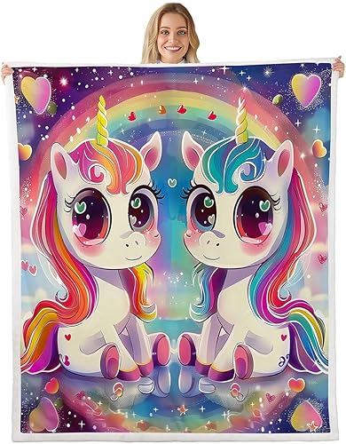 Miniatura 10 de Rainbow Stars Cloud Bed Blanket,Cartoon Unicorn Flannel Blanket for Room Decor,Pink Purple Romantic Fleece Blanket for Kids Adults Sofa Dorm Pink
