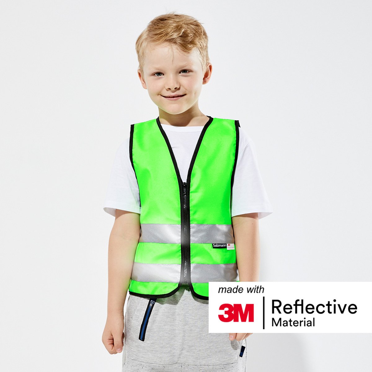 Salzmann Gilet catarifrangente bambini con zip | 5 colori | 1-18 anni | Realizzato con materiale riflettente 3M