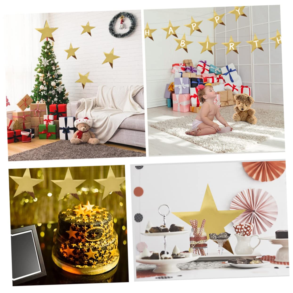 Abaodam 60pezzi Decorazioni per Feste di Stelle Oro da Appendere per Compleanni e Natale Facili da Installare e Leggere per Atmosfere Festive e Decorazioni Murali