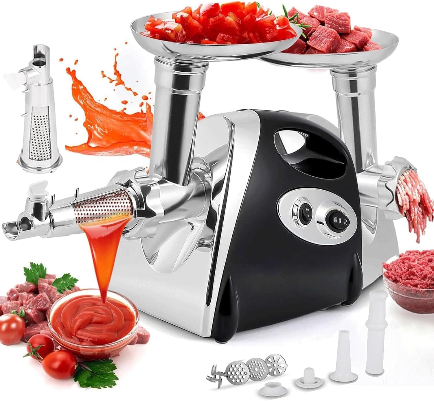 Electric cheese grater and meat grinder,multifunctional meat grinder sausage stuffer,tomato juicer with 3 plates and sausage stuffer home kitchen
