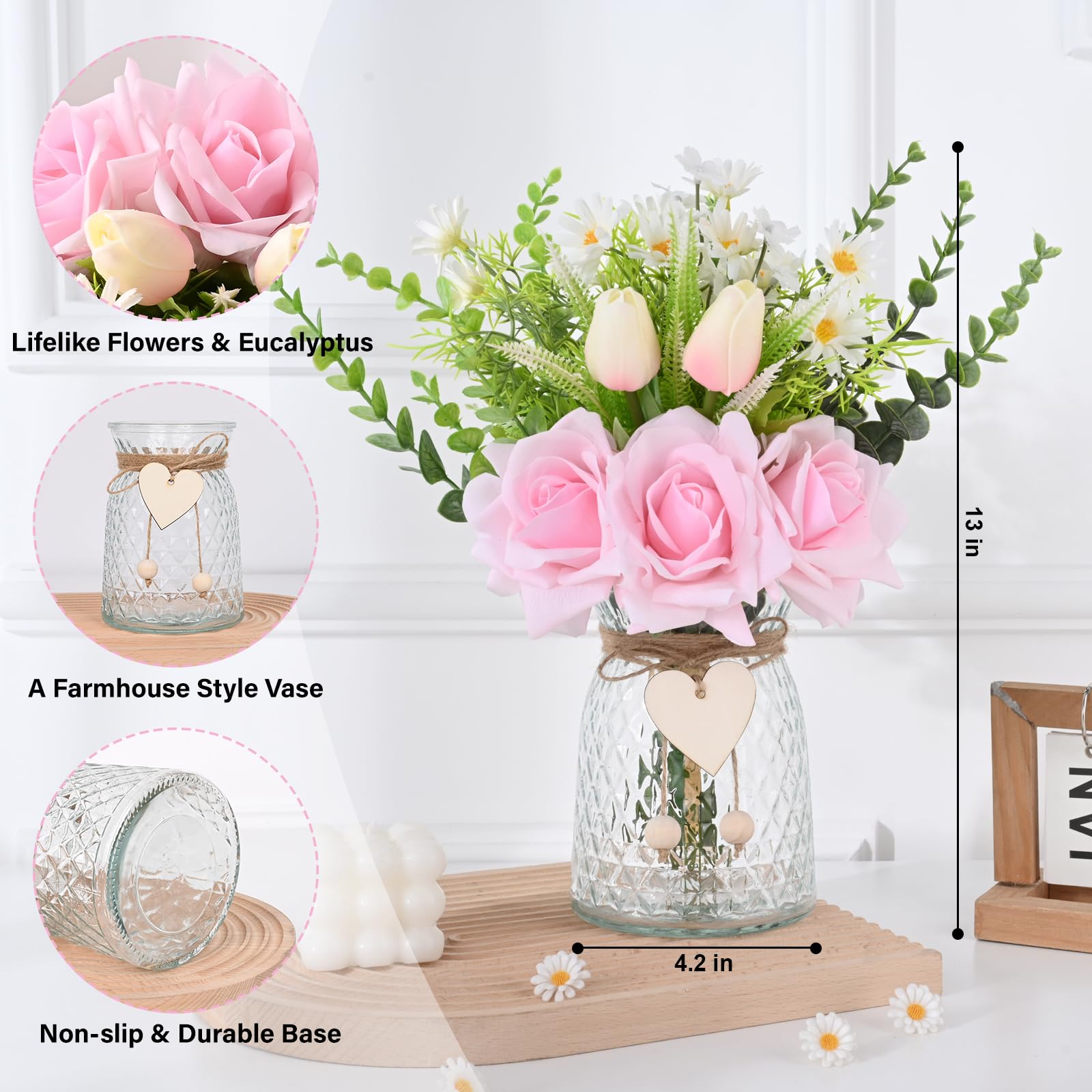 Amazon.co.jp: Waipfaru 花瓶のフェイクフラワー、ピンクの本物のよう