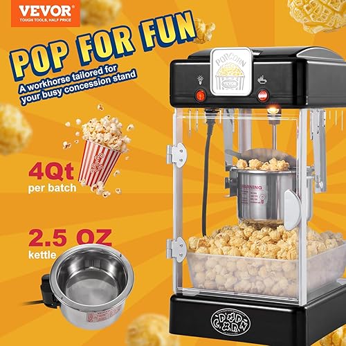 Miniatura 2 de VEVOR Máquina para hacer palomitas de maíz, 300 W, hervidor de 2.5 onzas que hace 4 cuartos de galón por lote, máquina de palomitas de maíz de mesa