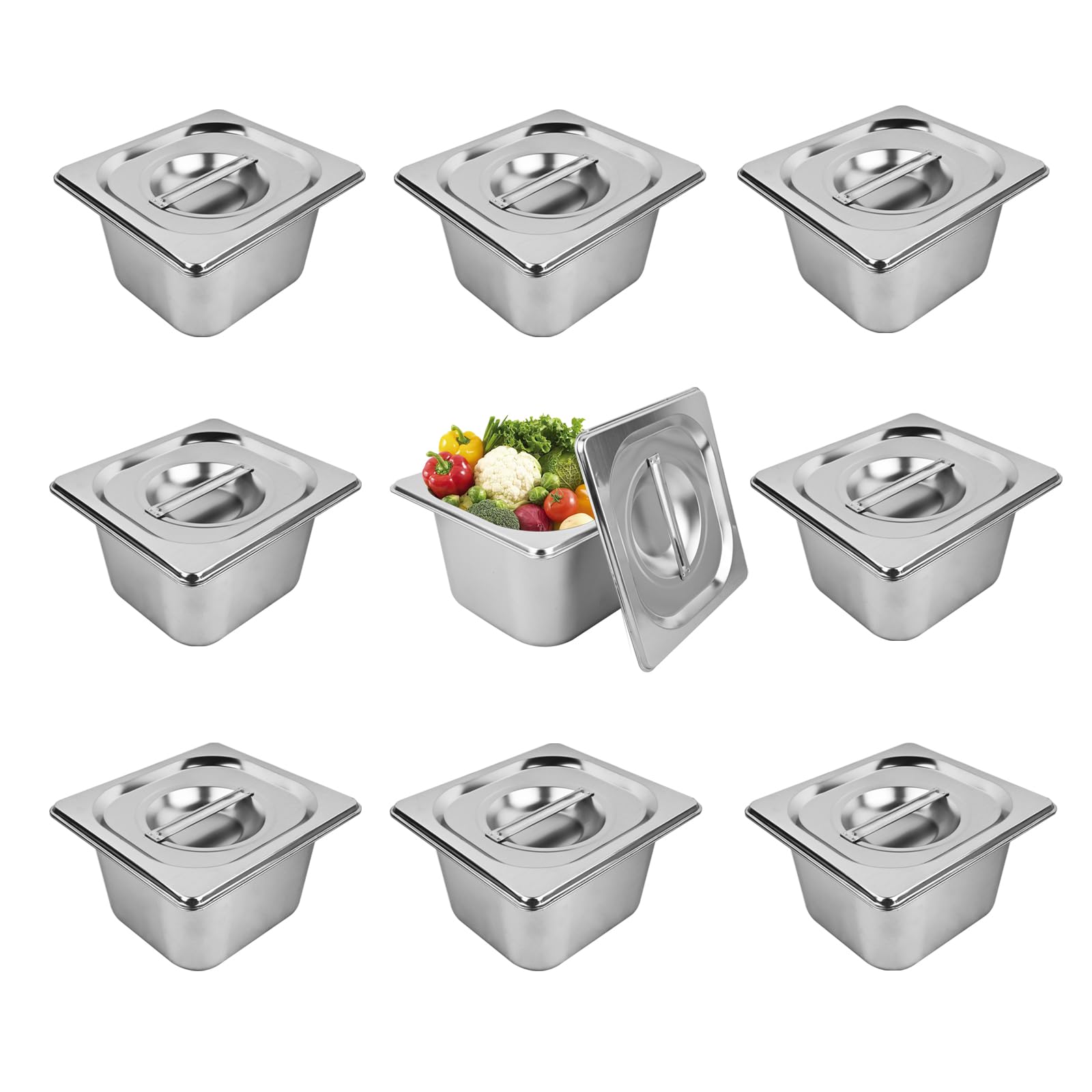 Amazon.com: BUWUSMU 9 Set Stainless Steel Hotel Pans with Lids, 1
