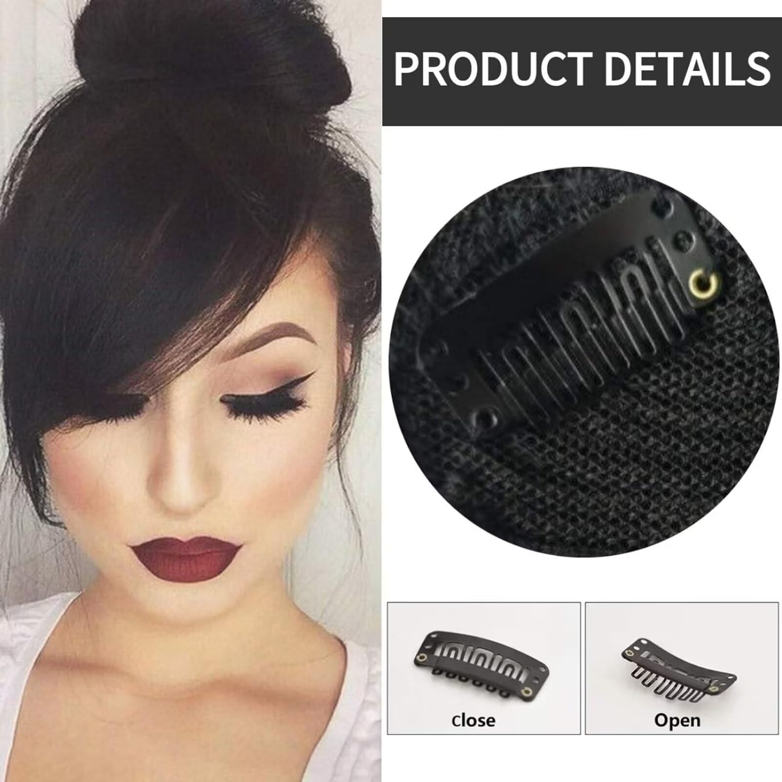 RUNRAYAY Thick Side Bangs Clip in Bangs Real Human Hair Bang Fringe Swept Bangs Extensions Clip on Bangs Fashion Natural Look Hairpiece for Girls Nature Black - Image 3