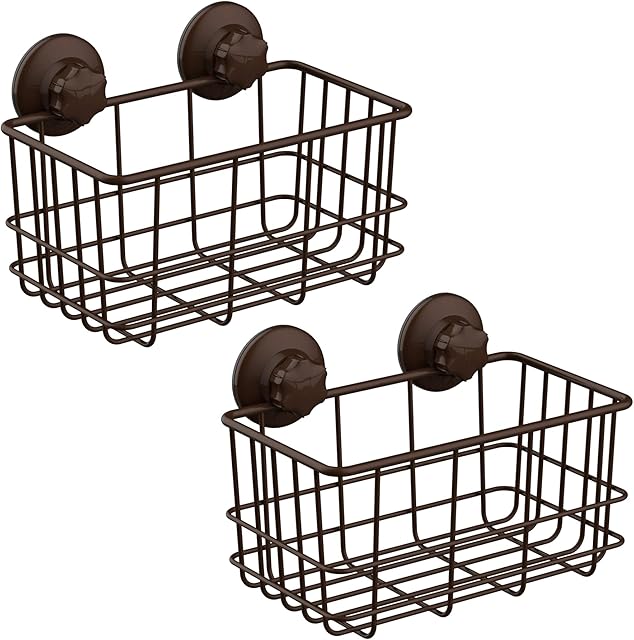 iPEGTOP 2 Pack Suction Cup Deep Shower Caddy Bath Wall Shelf for Large Shampoo Shower Gel Holder Bathroom Storage - Rustproof Stainless Steel, Bronze