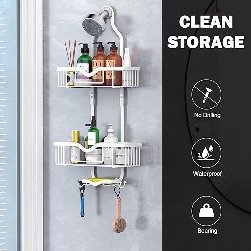 Miniatura 10 de Kadolina Organizador de ducha colgante para baño, cesta de almacenamiento para ducha sobre la cabeza con ganchos para maquinilla de afeitar y