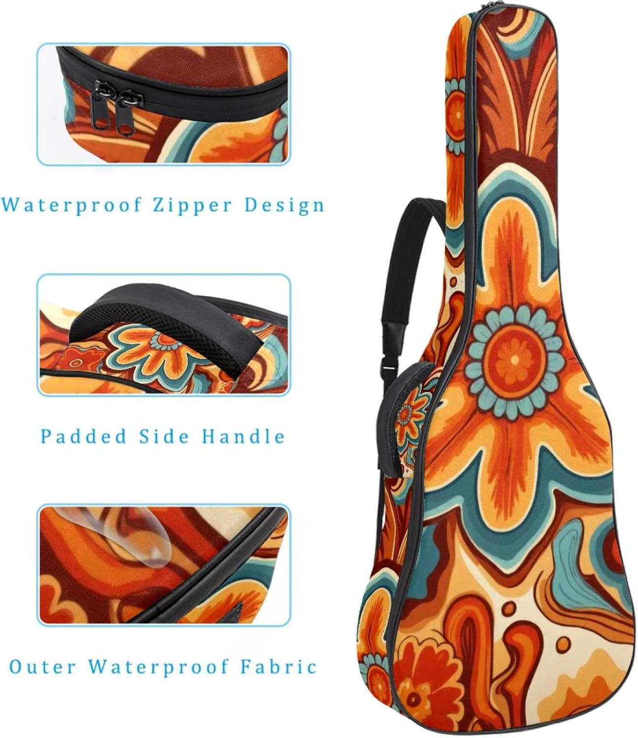 Acoustic Guitar Bag 0.4 Inch Thick Padding Waterproof Guitar Case Gig Bag for 40 41 42 Inch Electric Bass Classical Guitar, Retro Wild West Surface Design