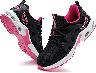 LANSNBO Steel Toe Shoes for Women Indestructible Safety Work Shoes Air Cushion Lightweight Breathable Utility Sneakers Puncture-Proof Slip-Resistant Composite Toe Footwearï¼ˆHEI Hong 36 Black,red