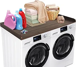 GarveeHome Washer Dryer Countertop, Wood Laundry Countertop with 2.75" H Edge Rails, Waterproof Washer Dryer Cover with Anti-Slip Pads for Laundry Room Organization and Storage