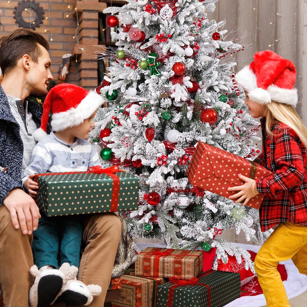 Juego de 125 adornos de Navidad, decoración de árbol de Navidad rojo y verde, bolas colgantes decorativas inastillables para fiestas de Navidad, decoración del hogar