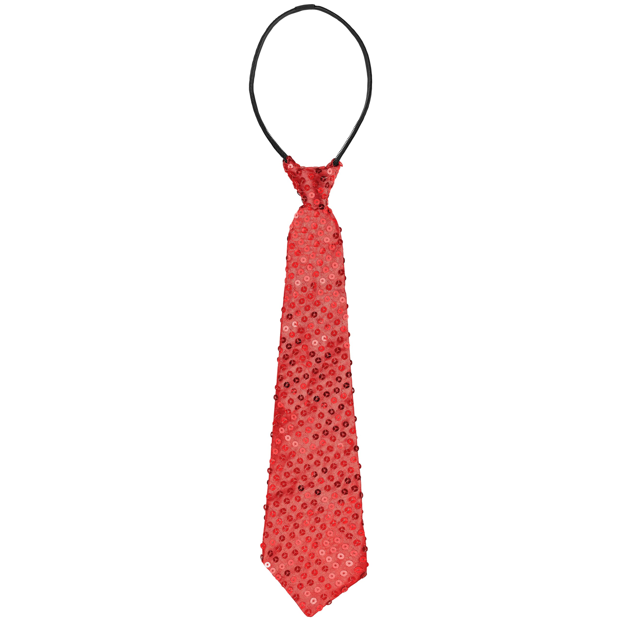 Balinco Party Tie, Sequin Tie, Glittering Ties, Men's Ties with Elastic, Pre-Tied, Stag Night Man Carnival, Fancy Dress, Halloween, red, One Size