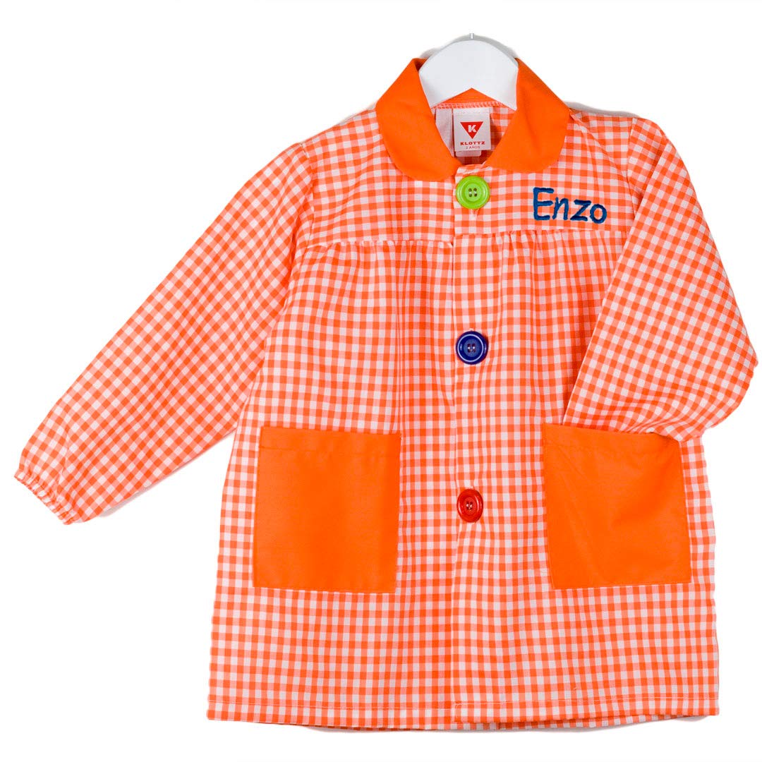 Babi Colegio Nombre Bordado Personalizable. Bata Escolar con Botones para Personalizar con Nombre Bordado. Fabricado en España.Talla 0. Color Naranja