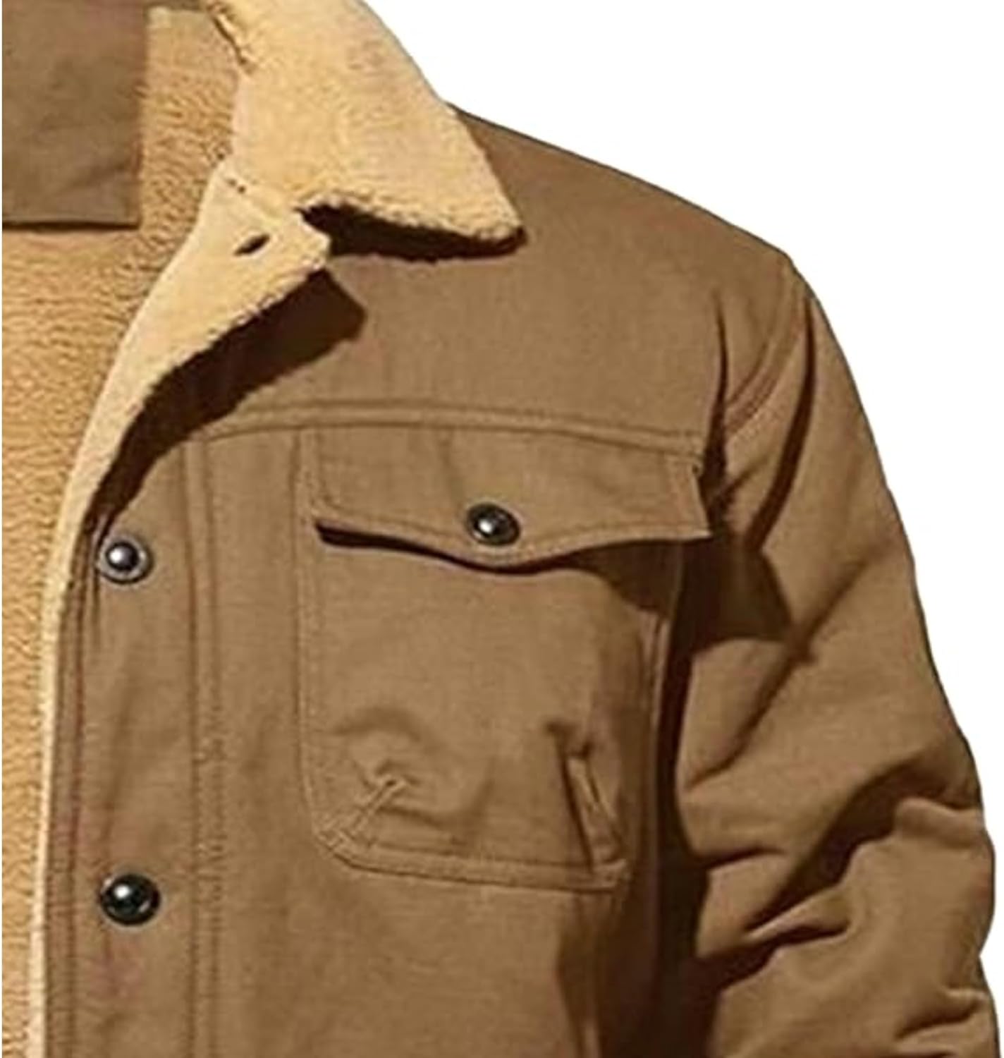 Men's Warm Trucker Coat Winter Thick Cotton Fleece Lined Jacket Lapel Cargo Sherpa Lined Outwear
