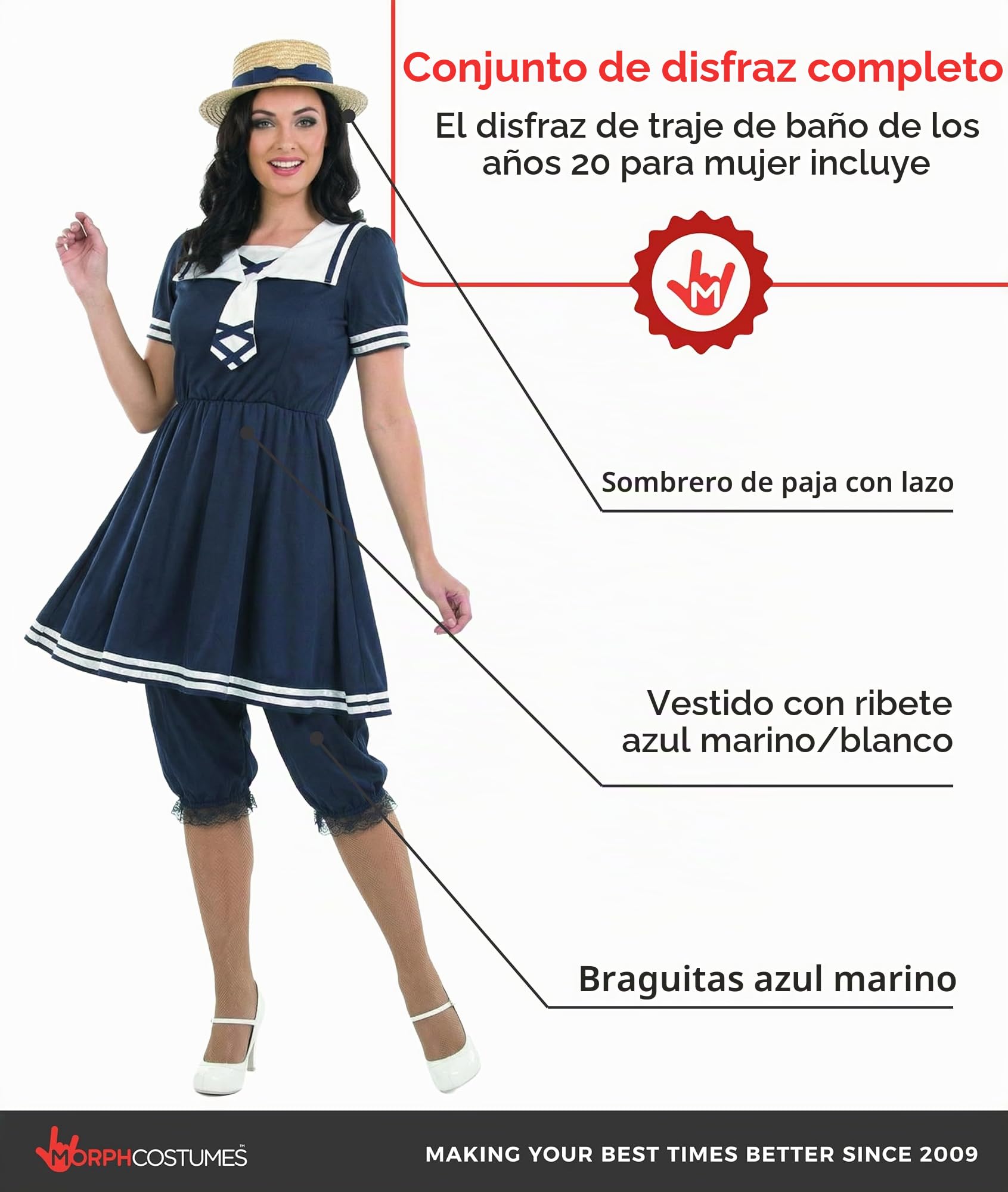 Fun Shack Disfraz Bañador Años 20 Mujer, Disfraces Bañista de Epoca, Despedida Soltera, Disfraz Mujer Carnaval