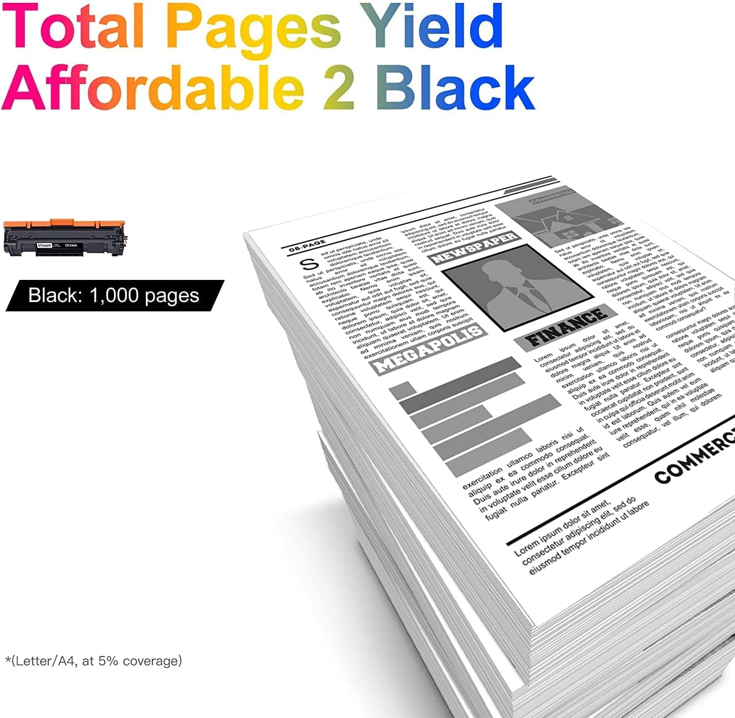 Uniwork 44A (Con chip) Cartucce Toner Compatibili per HP 44A CF244A per Laserjet Pro M15a M15w MFP M28a M28w (Nero, 2-Pack) | Toner 44A,Laserjet Pro M15a,M15w,MFP,M28a,M28w,Nero,Compatibili per HP,1000 Pagine,Alta Capacità,Con Chip,2-Pack