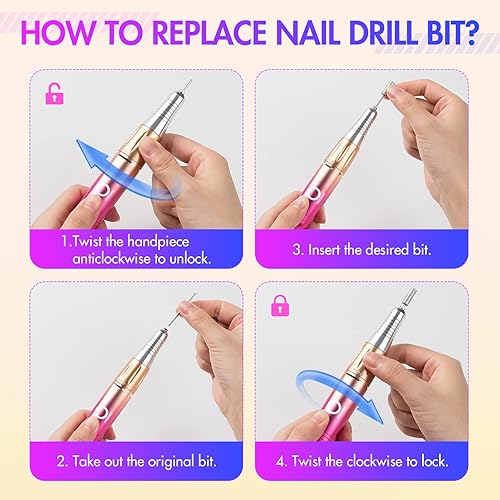 Miniatura 6 de OHZOIRIC Taladro de uñas inalámbrico de 20000 rpm, kit de lima de uñas eléctrica recargable profesional para uñas de gel acrílico, manicura,