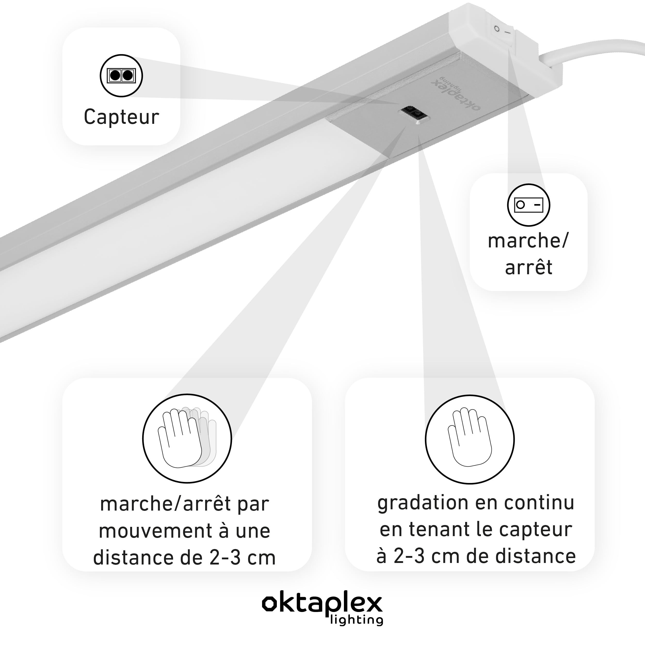 Oktaplex Riva Lampe d'agencement LED 90cm dimmable blanc chaud 730lm 10W argent