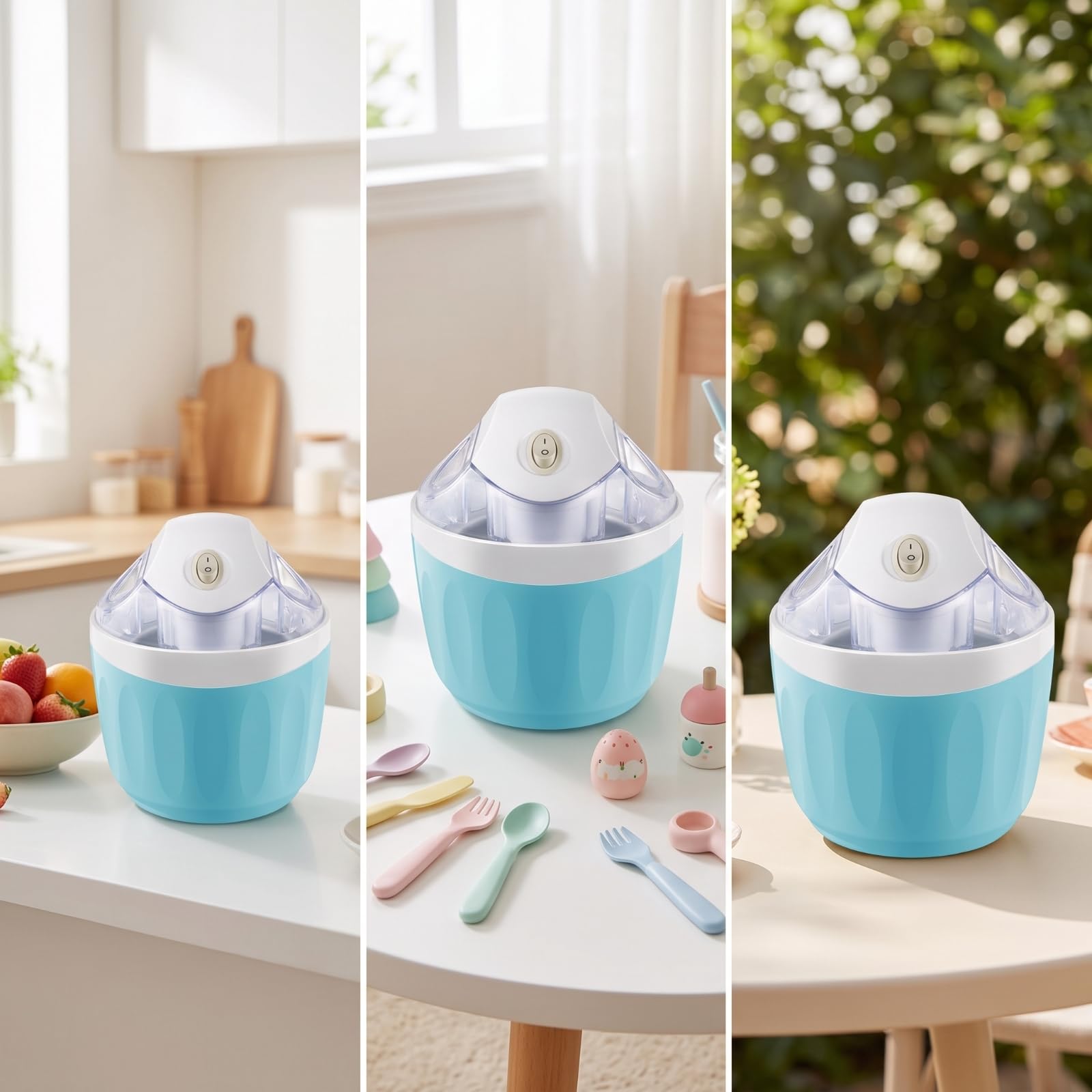 Máquina de Helados Infantil Heladera Automática Creado Postres Crema Fría con Observación del y Tamaño Ahorro de Espacio Adecuada y en Casa, Azul Claro