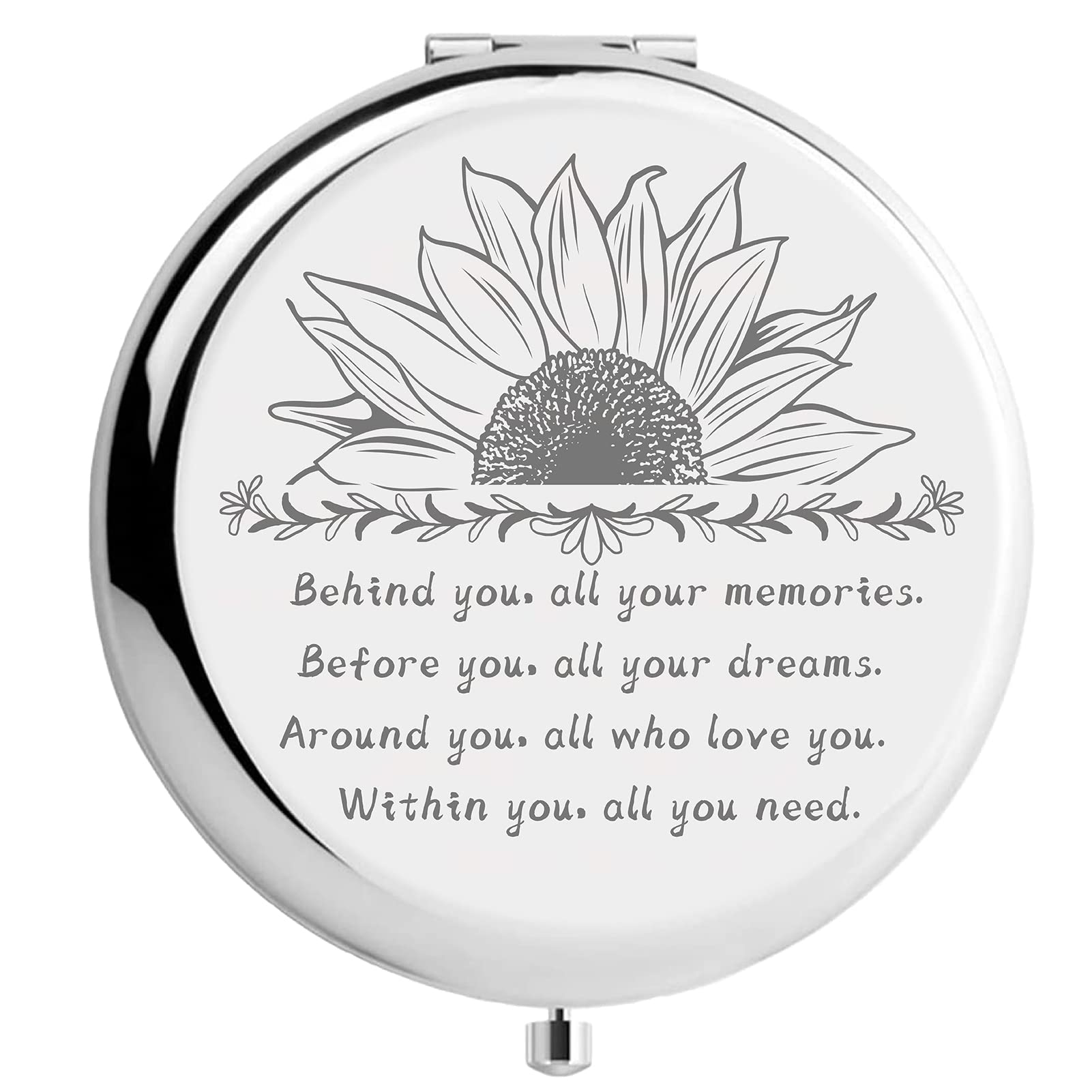 CREATCABIN Compact Pocket Mirror Behind You All Your Memories Inspirational Quote Sunflower Travel Two-sided Folding Gift for Mom Dad Friends Sister Christmas Birthday Graduation Leaving Gifts Silver-picture-21