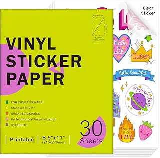 30 Sheets Printable Clear Vinyl Sticker Paper for Inkjet Printers,Transparent Paper of 8.5x11 "DIY