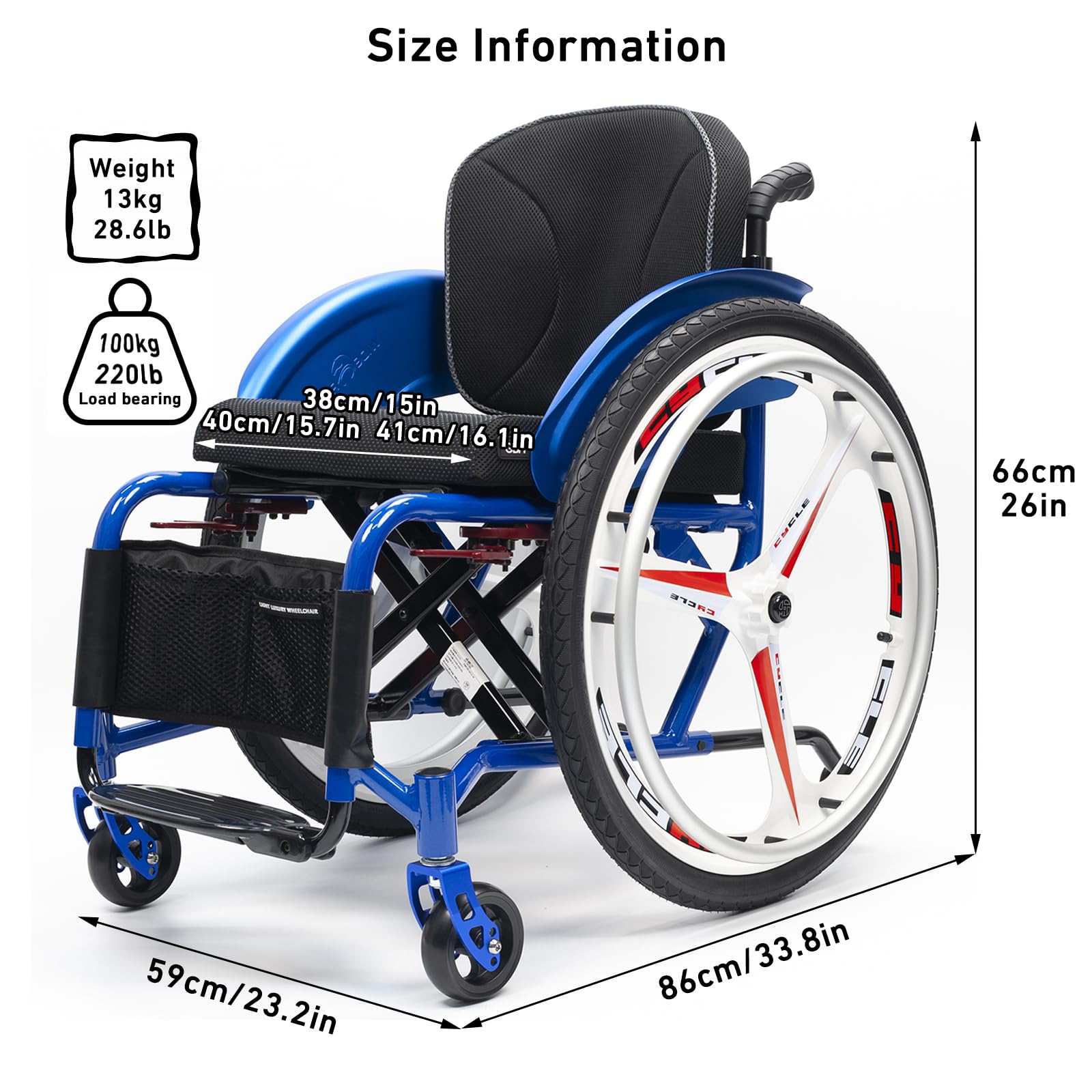 Silla de ruedas manual ligera y portátil, silla de ruedas plegable de aleación de aluminio para adultos