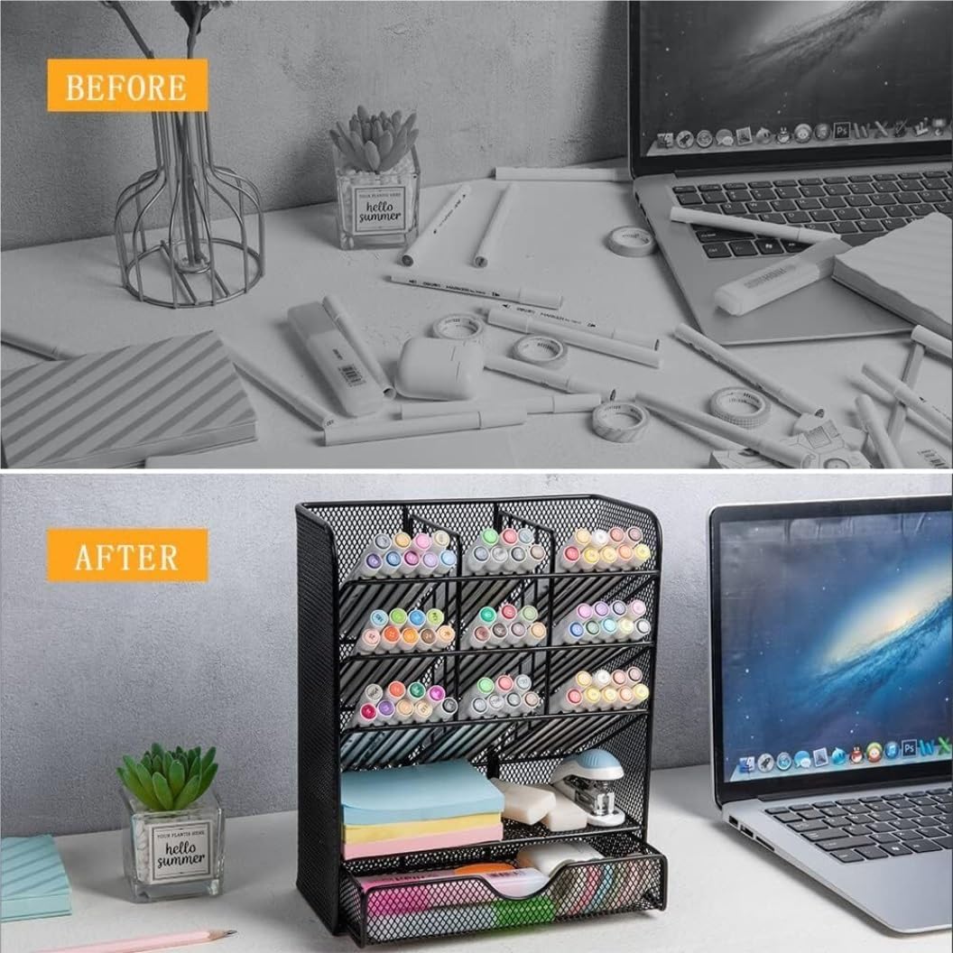 Schreibtisch Organizer Stiftehalter Schreibtisch Stifthalter Aus Metall, Stiftehalter Für Den Schreibtisch, Schreibtisch-Organizer Mit Schublade Für Schule, Zuhause, Kunstbedarf Organizer Büro ( Color