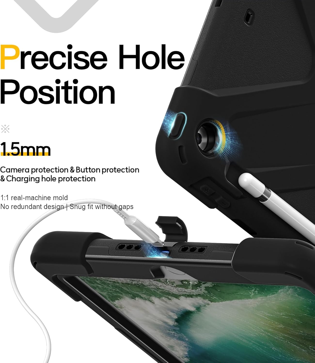 BRAECN Case for iPad 6th/5th Generation 9.7 inch 2018/2017, Rugged Heavy Duty Shockproof Cover for iPad 6th/5th Gen, 360° Rotating Kickstand & Soft Hand Strap & Shoulder Strap, Black