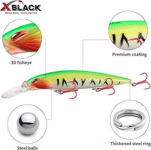 Miniatura 4 de XBLACK Fishing Lures Set Minnow Crankbaits Pencil Jointed Popper VIB Lures Fishing Lures Kit 5PCS for Bass Trout in Saltwater and Freshwater, XBLACK