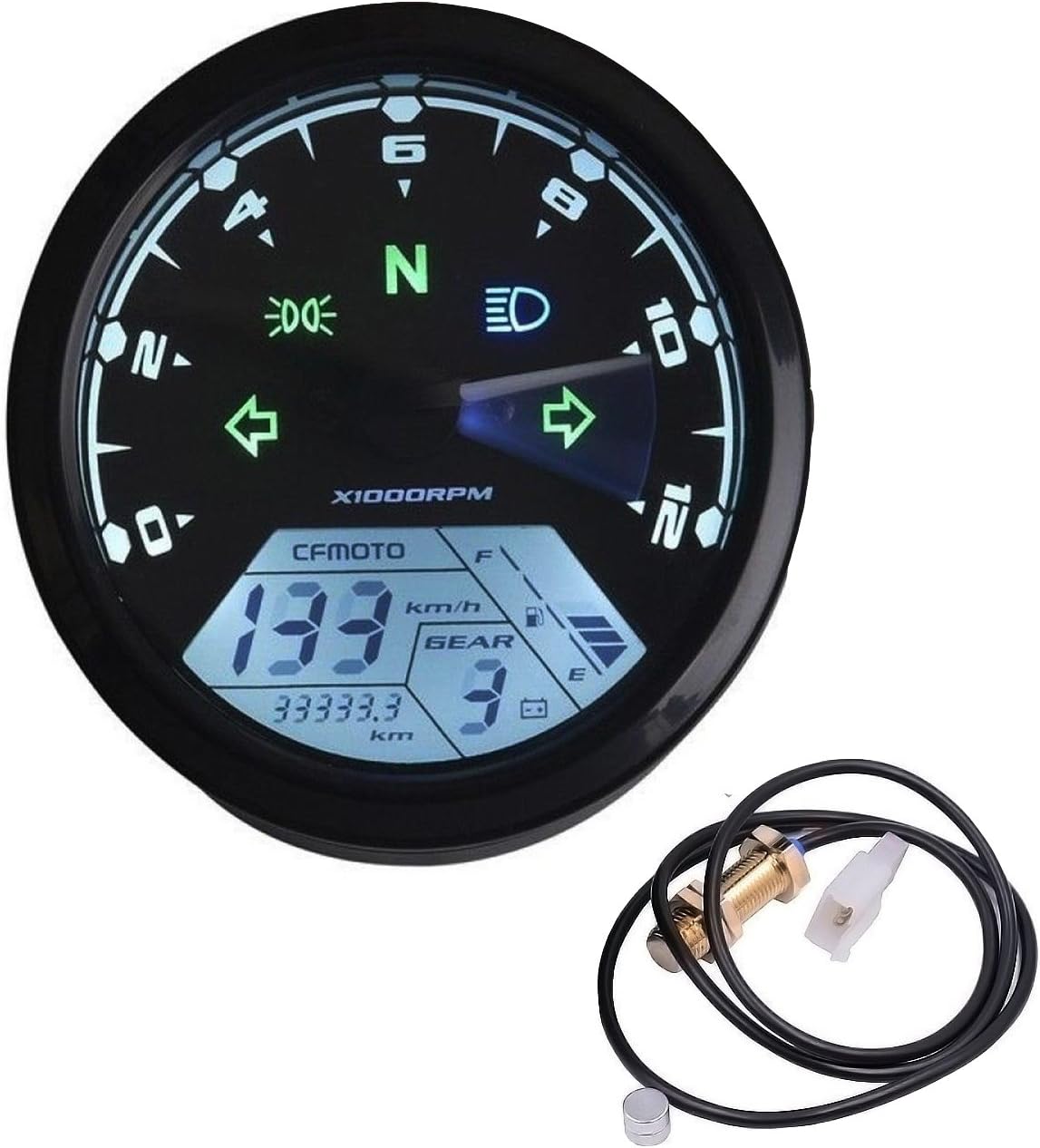 Welugnal 199 KMH MPH 12000 RPM LCD Digital Speedometer Tachometer Odometer kmh for Honda Motorcycle Sctoor Golf Carts ATV