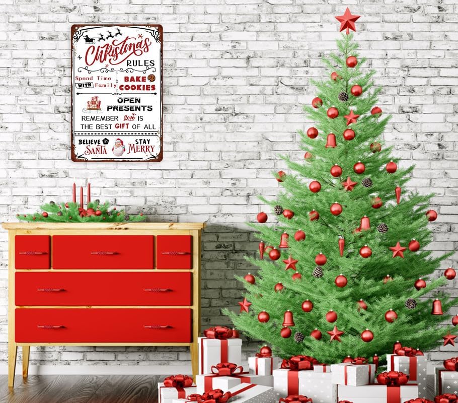Miniatura 5 de Letrero de metal con reglas de Navidad, con texto en inglés Pasar tiempo con la familia, decoración de casa de campo, decoración de Navidad, póster