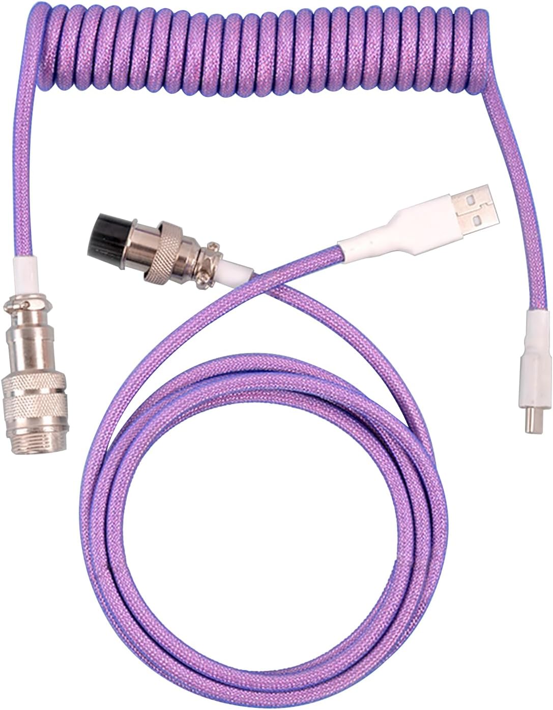 Coiled USB C Keyboard Cable for Gaming Keyboard, Double-Sleeved Mechanical Keyboard Cable with Detachable Metal Aviator, 1.5M USB-C to USB-A(Purple)