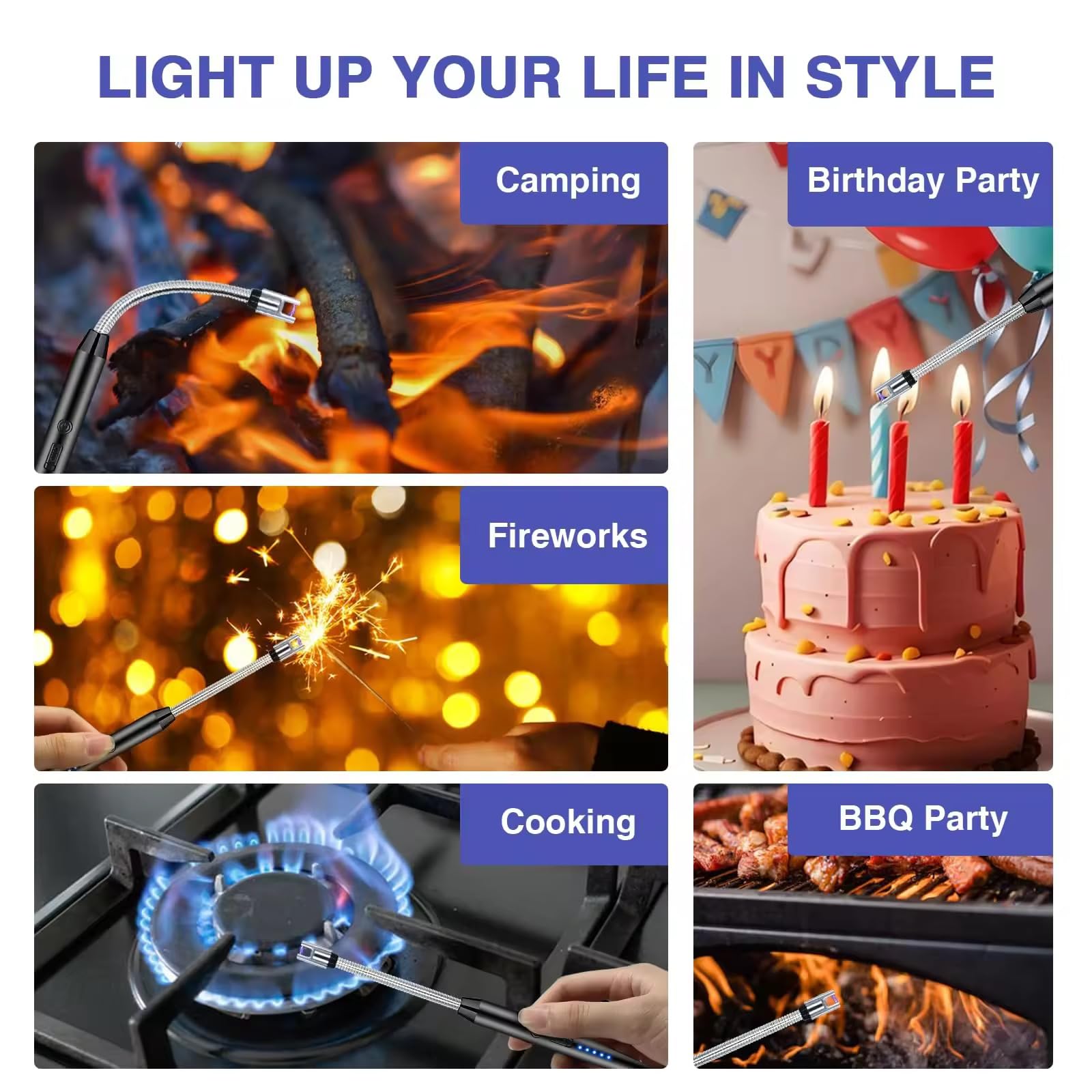 GOPINATH ECOM Rechargeable Electric Gas Lighter with USB C Charging 360 Degree Flexible Neck Windproof Flameless Arc Lighter for Kitchen Stove Candle BBQ Pooja 3