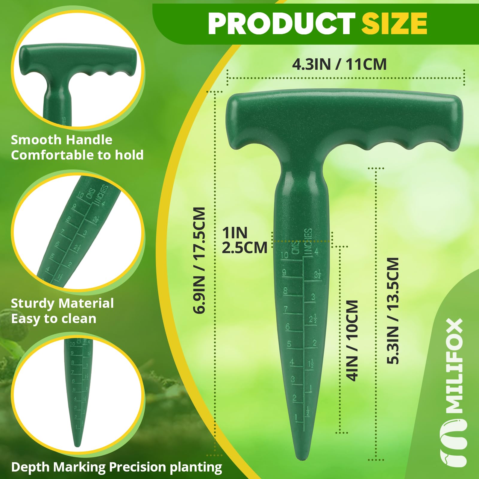 Piantatore di Bulbi - Dibber con Scala di Misurazione per una Piantagione Precisa,Ideale per la Attrezzi da Giardino di Verdure e Fiori (Verde)
