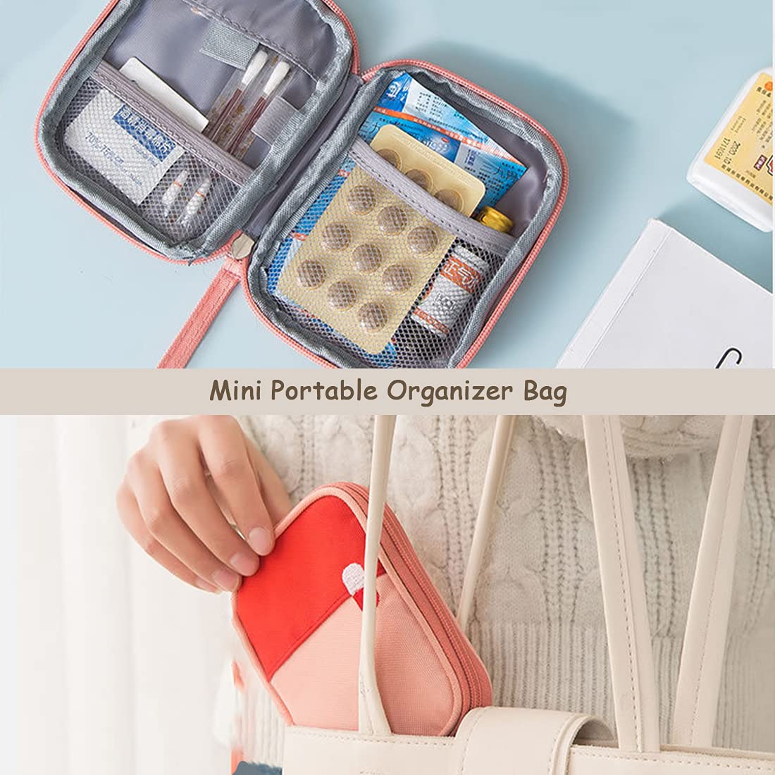 2 bolsas de medicamentos de gran capacidad para emergencias, vacías, impermeables, portátiles, para el hogar, la oficina, los viajes, color rosa