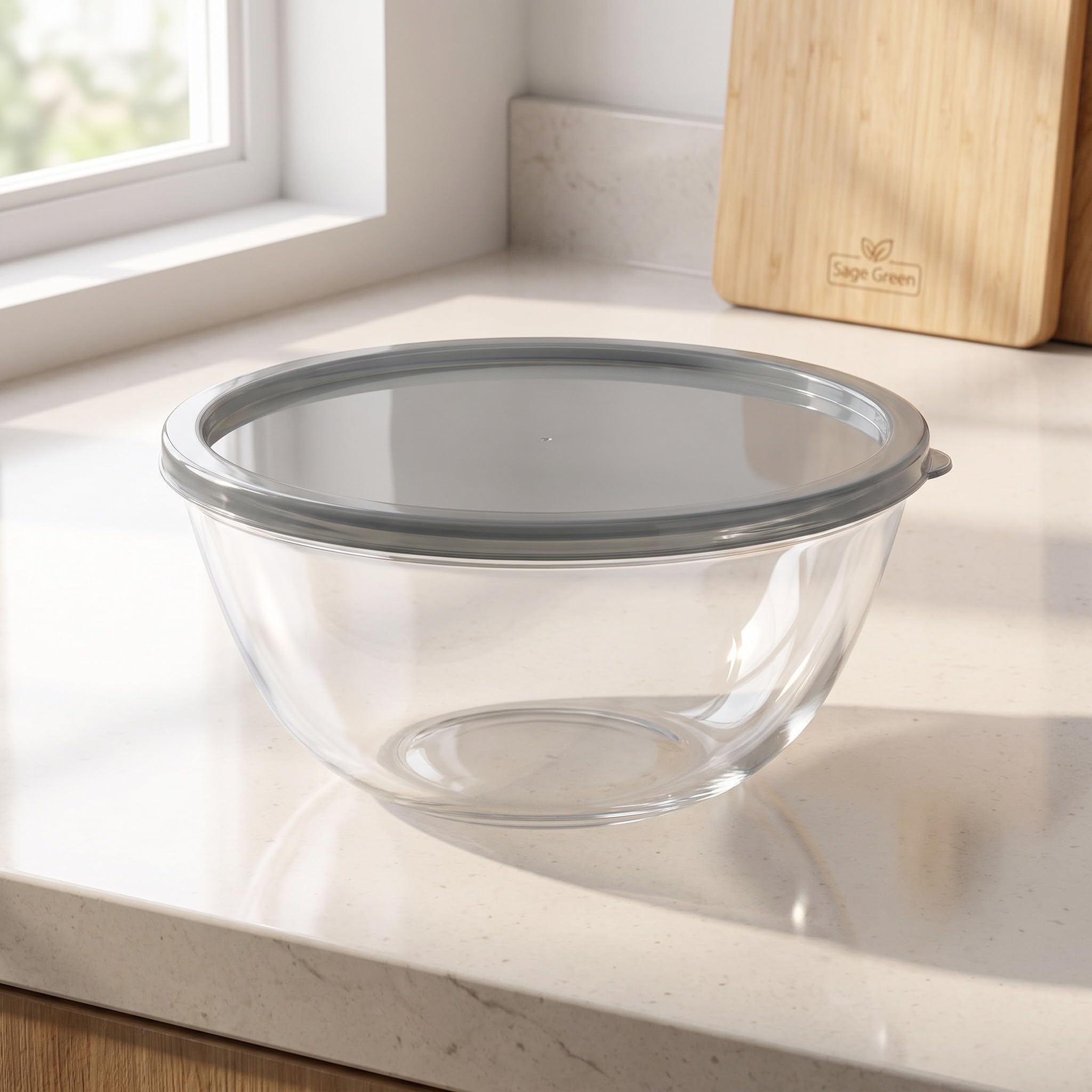 Operitacx Bol de vidrio para mezclar masa madre con tapa - Bol grande para ensalada de 4,5 L / 4,76 cuartos para mezclar y servir - Diseño transparente de amplia abertura para usar en la encimera de