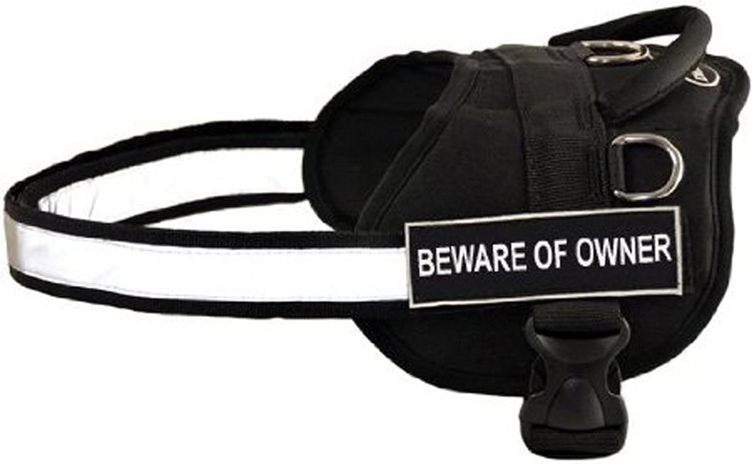 Dean & Tyler Works Fun Harness with Beware of Owner Velcro Patches, Medium, Black