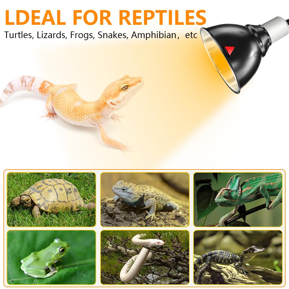 HOTUT Lámpara para Tortuga, E27 Lámpara de Calor para Tortugas UVA UVB, Giratorio 360°, con Clip para Colgar, Control Tiempo y Temperatura para Reptiles, Tortugas