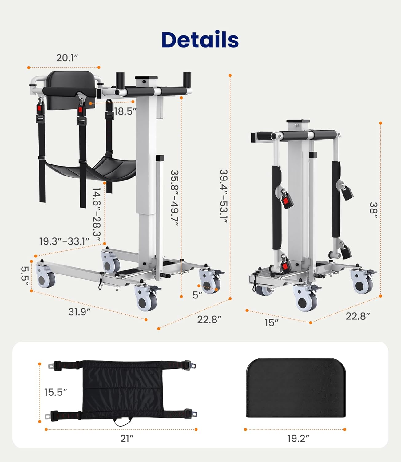 VOCIC Electric Transfer Lift, Foldable Patient Lift Transfer Chair, Lift Assist Devices for Seniors, Transfer Lift for Home Car, AY06