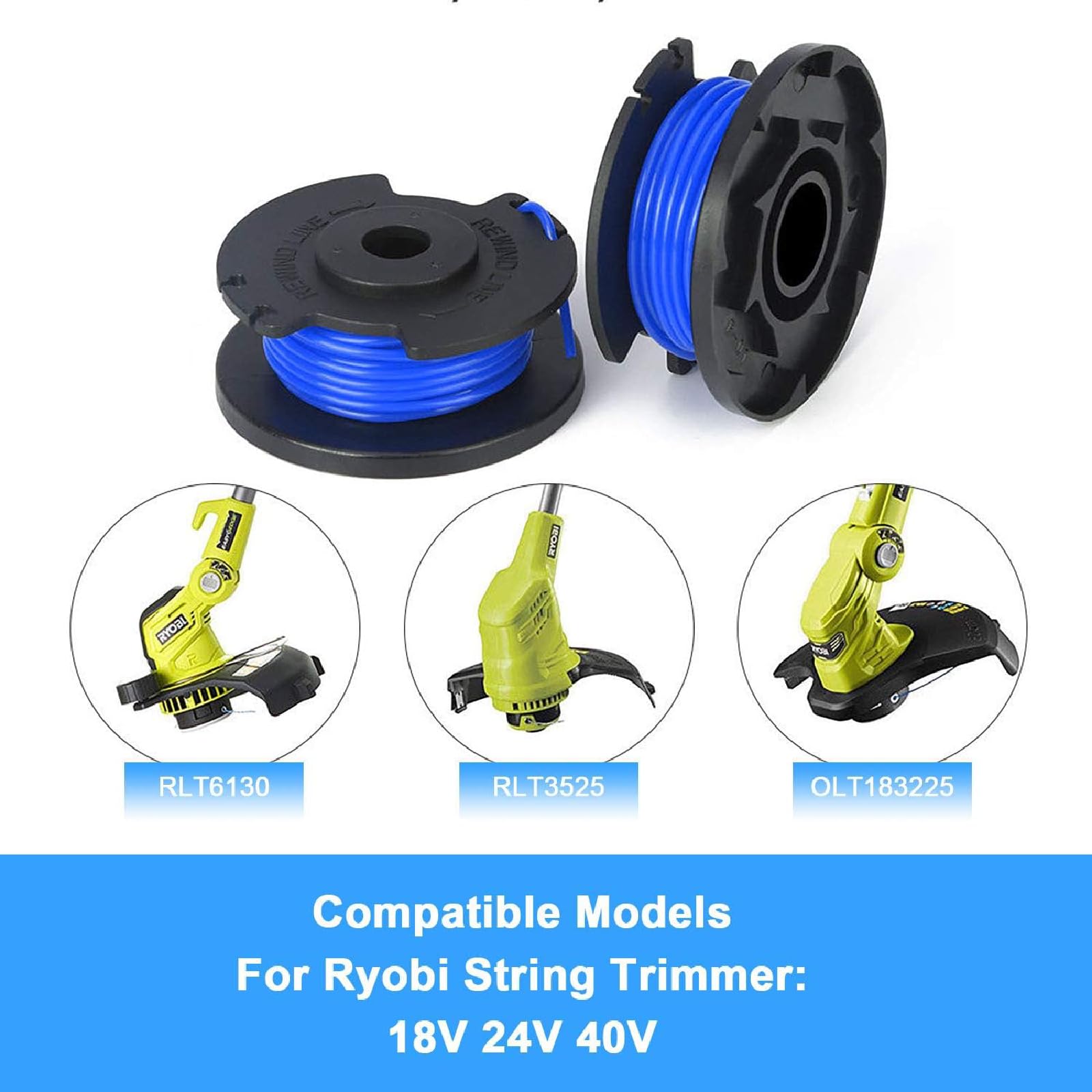6-Pack Replacement Twisted 0.080" Trimmer Line Spools For Ryobi - Auto Feed, Includes Cap