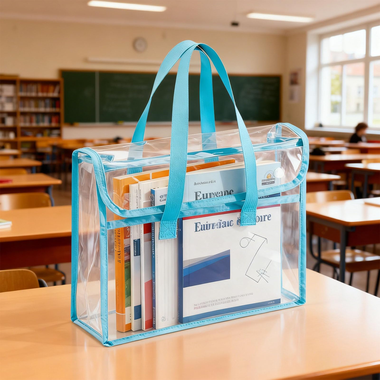12 przezroczystych toreb na ramię, gruby materiał PCW z wykończeniem z tkaniny, 32 x 8 x 27 cm, przezroczysta torba na dokumenty egzaminacyjne z ręcznym wzorem, do szkoły, testu, pracy
