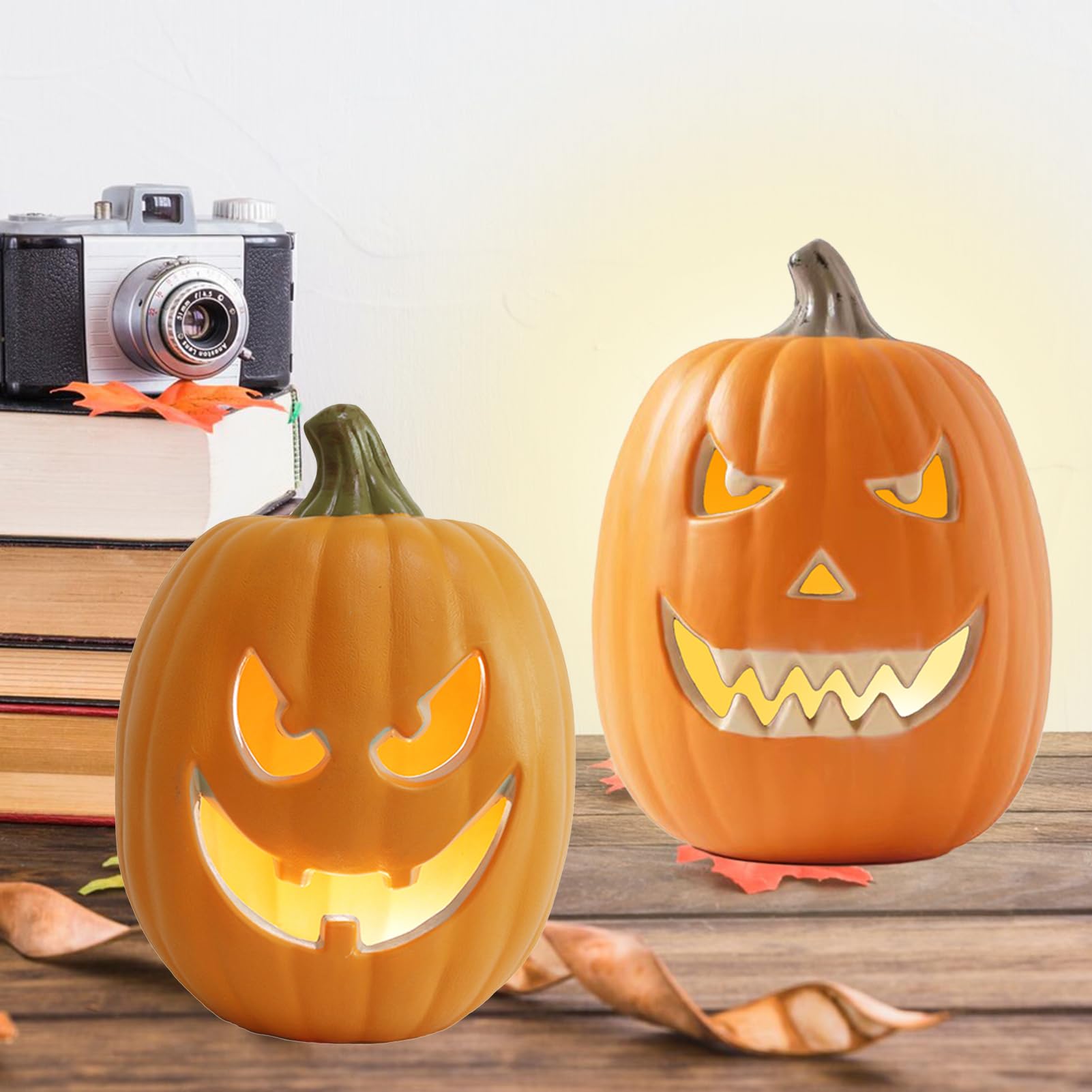 Halloweenowa Latarnia Dyniowa, światła Dyniowe Świecąca Latarnia Dyniowa na Baterie, Oświetlona Duża Dynia, Rozświetlona Dynia Vintage Dekoracje na Halloween (B)