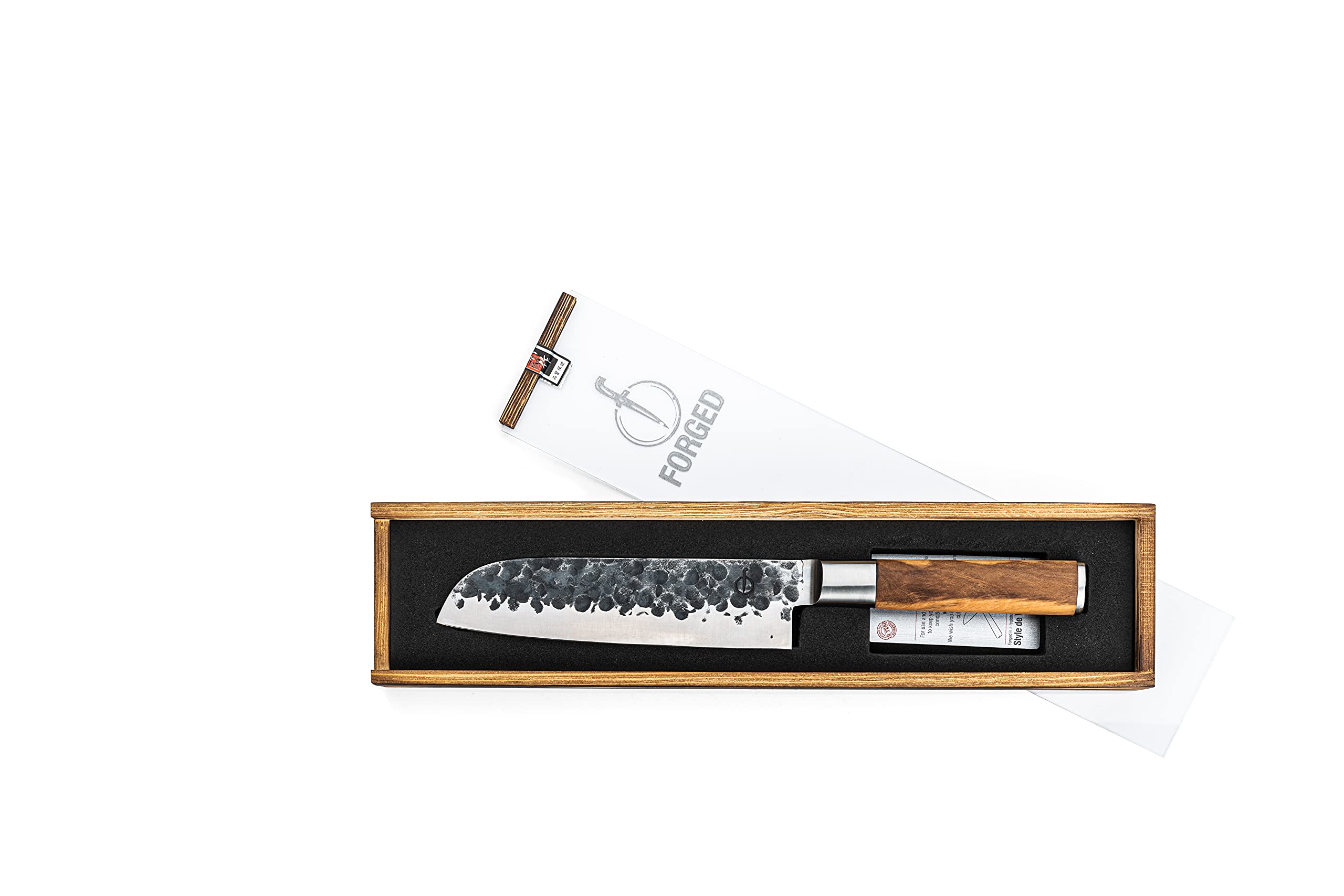 Forged Olive Santokumesser 18cm, handgefertigt, in Holzkiste
