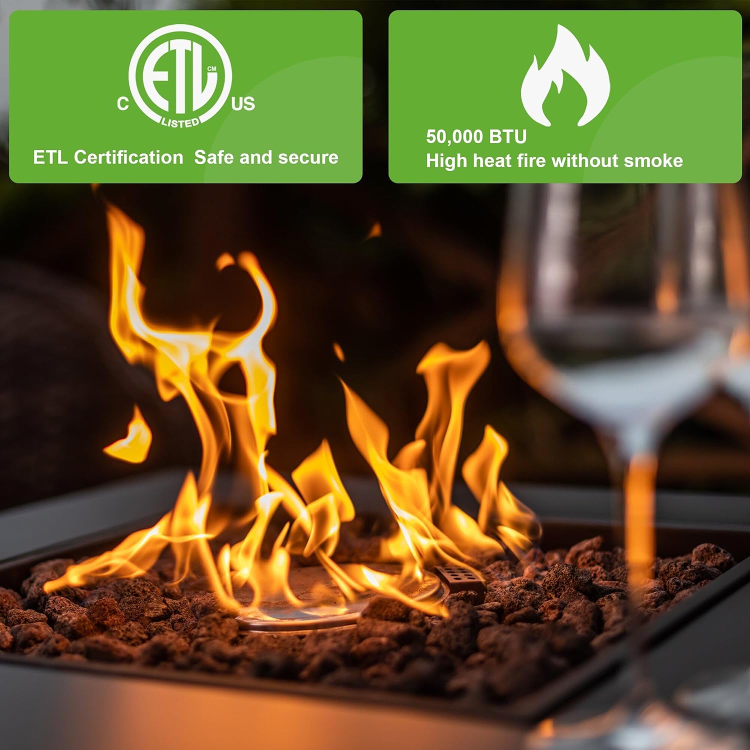 Hexago 28 Inch Propane Fire Pit, ETL Listed Outdoor Fire Pit Table, 50,000 BTU Steel Gas Fire Pits with Lid and Lava Rock, Add Warmth and Ambience to Parties On Patio Deck Garden, Mocha