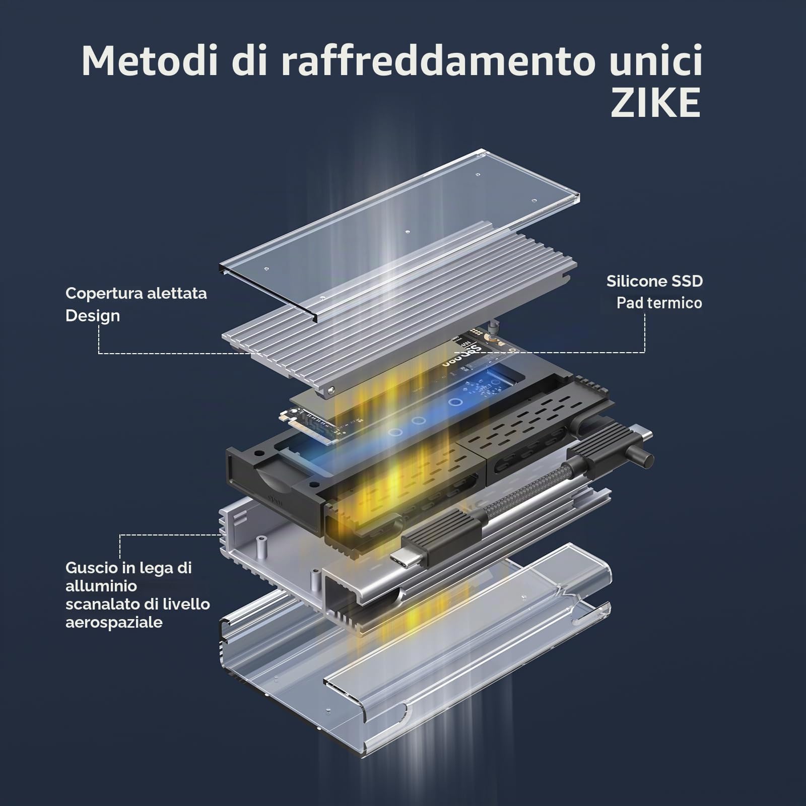 ZIKE Alloggiamento SSD da 40 Gbps M.2 NVMe USB4 fino a 3811 MB/s in alluminio Z666, compatibile con Thunderbolt4 M.2 M-Key 2280, USB4 USB3.2 Gen2/Gen1 PCI-E Gen 4x4