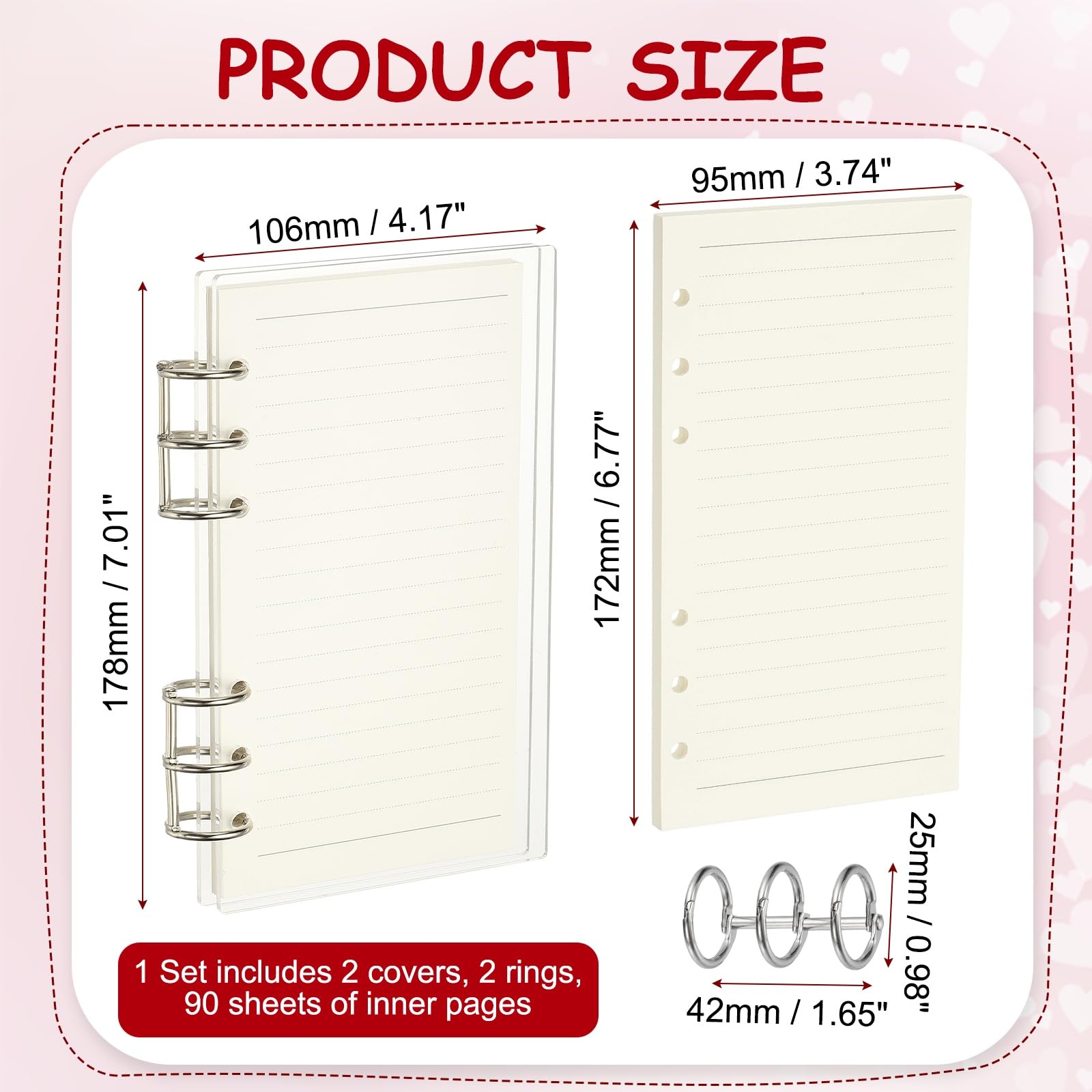 PATIKIL 6 Ring Binder Notebook Cover, A6 Acrylic Binder Notebook 2 Silver Metal Round Rings with 90 Sheets Lined Inner Papers for Travel Office Planner Budget, Clear - Image 2
