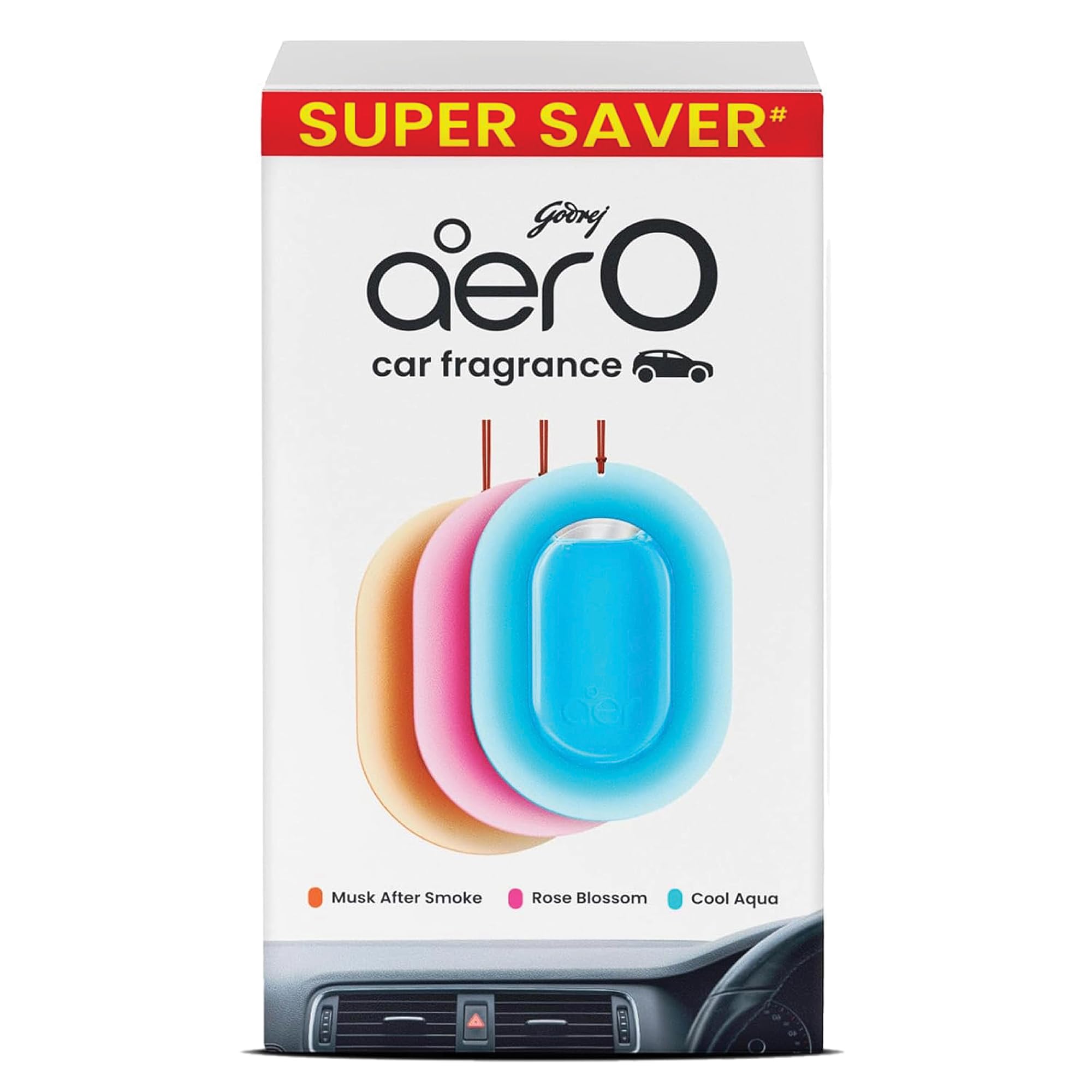 Godrej Aer O – Hanging Car Air Freshener – Assorted Pack of 3 (22.5g) | Gel Lasts up to 30 days | Car Accessories
