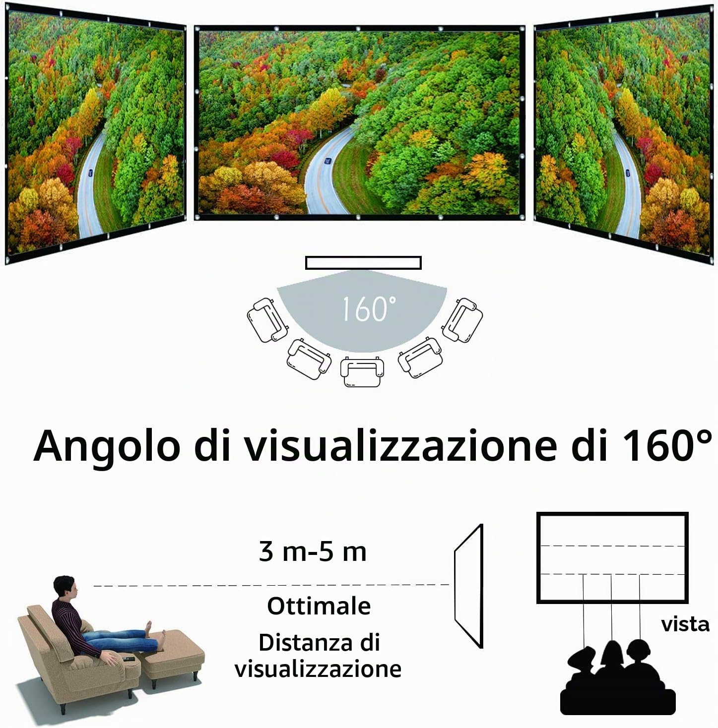 OWill Telo Proiettore 100 Pollici,16: 9 HD Pieghevole Schermo Proiettore,Anti Rughe Portatile Lavabile,Doppia Faccia Telo per Proiettore per l'interno del cinema dell'Home Theater Campeggio