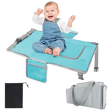 Toddler Airplane Bed & Travel Bag 2 in 1, Portable Airplane Seat Extender for Kids, Adjustable Footrest Baby Airplane Travel Essentials, Carry On Gym Weekender Bag for Mommy Blue